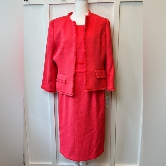 $208$ NWT Kasper Coral Dress Suit Womens (Size 12 Dress) (Size 8 Jacket) 2pc Set - Picture 1 of 16